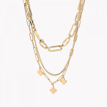 COLLIER PACK 3 FLEURS EN ACIER (ARGENT - DORÉ)