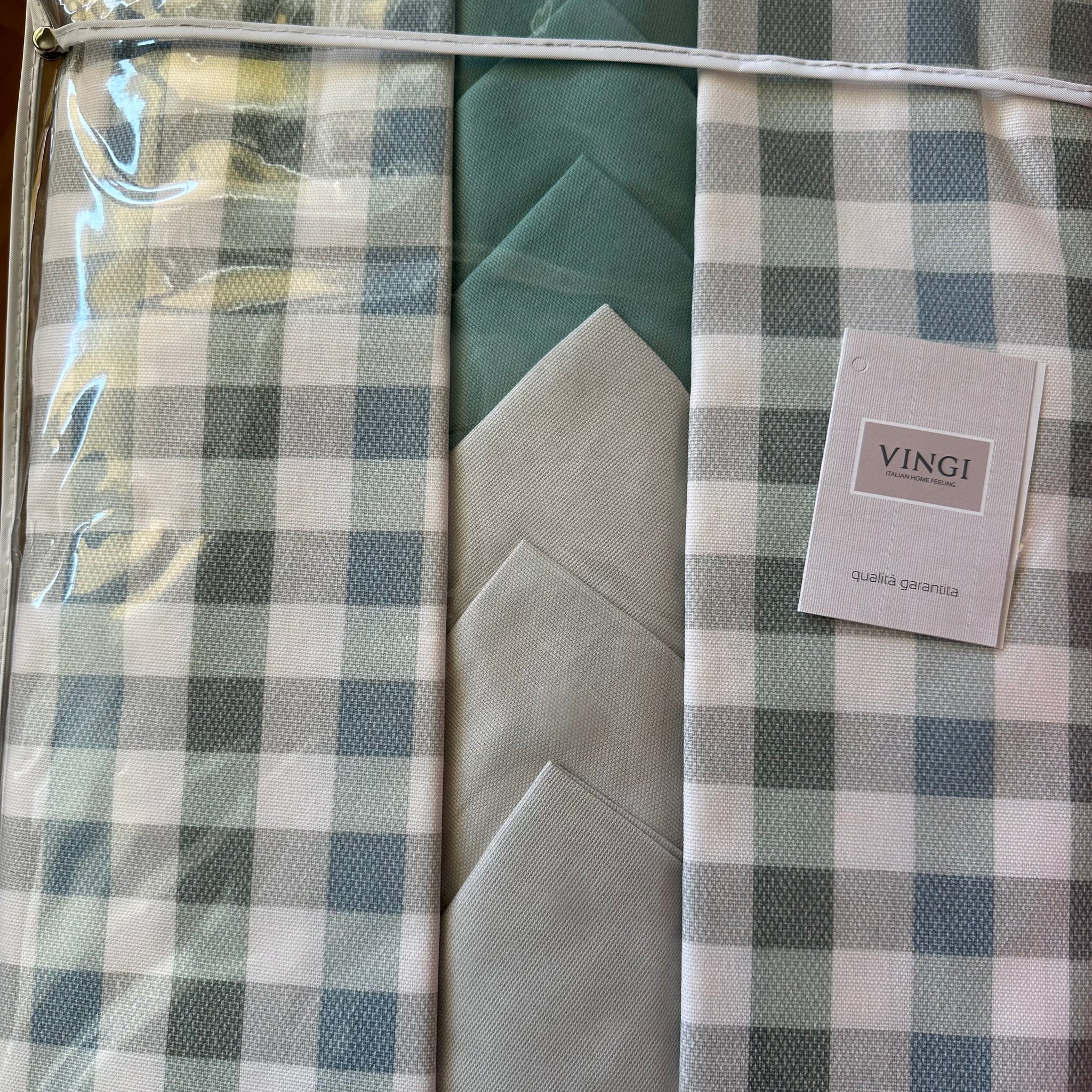 TOVAGLIA  VINGI- ARMONIA QUADRI VERDE - 140x240cm (12 Tovaglioli)