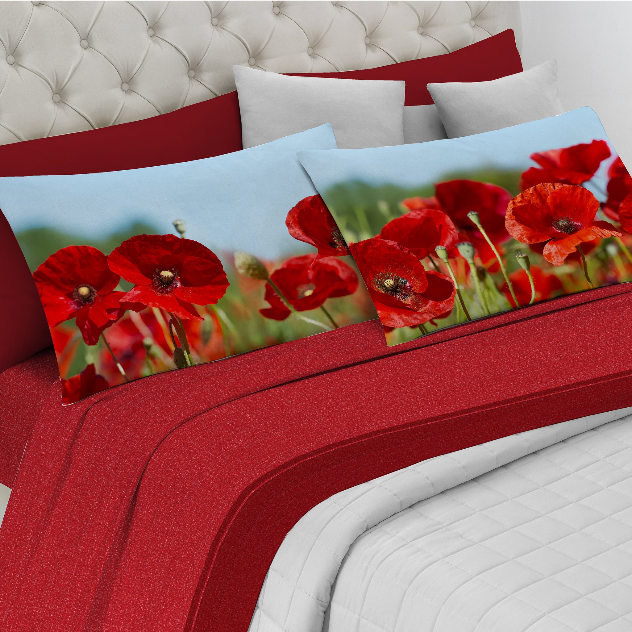 Parure de Lit Double Pensées Délicates - COQUELICOTS ROUGES