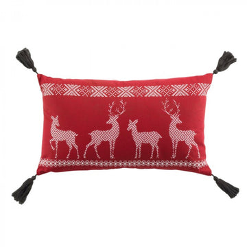 Coussin Amovible avec Pompon - Renne Rouge - 30x50cm