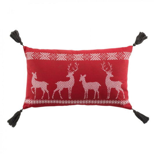 Coussin Amovible avec Pompon - Renne Rouge - 30x50cm