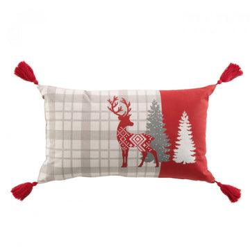 Coussin Amovible avec Pompon - Renne - 30x50cm