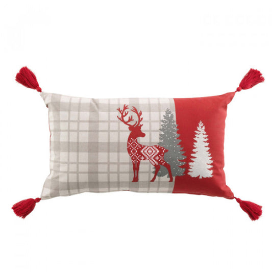Coussin Amovible avec Pompon - Renne - 30x50cm
