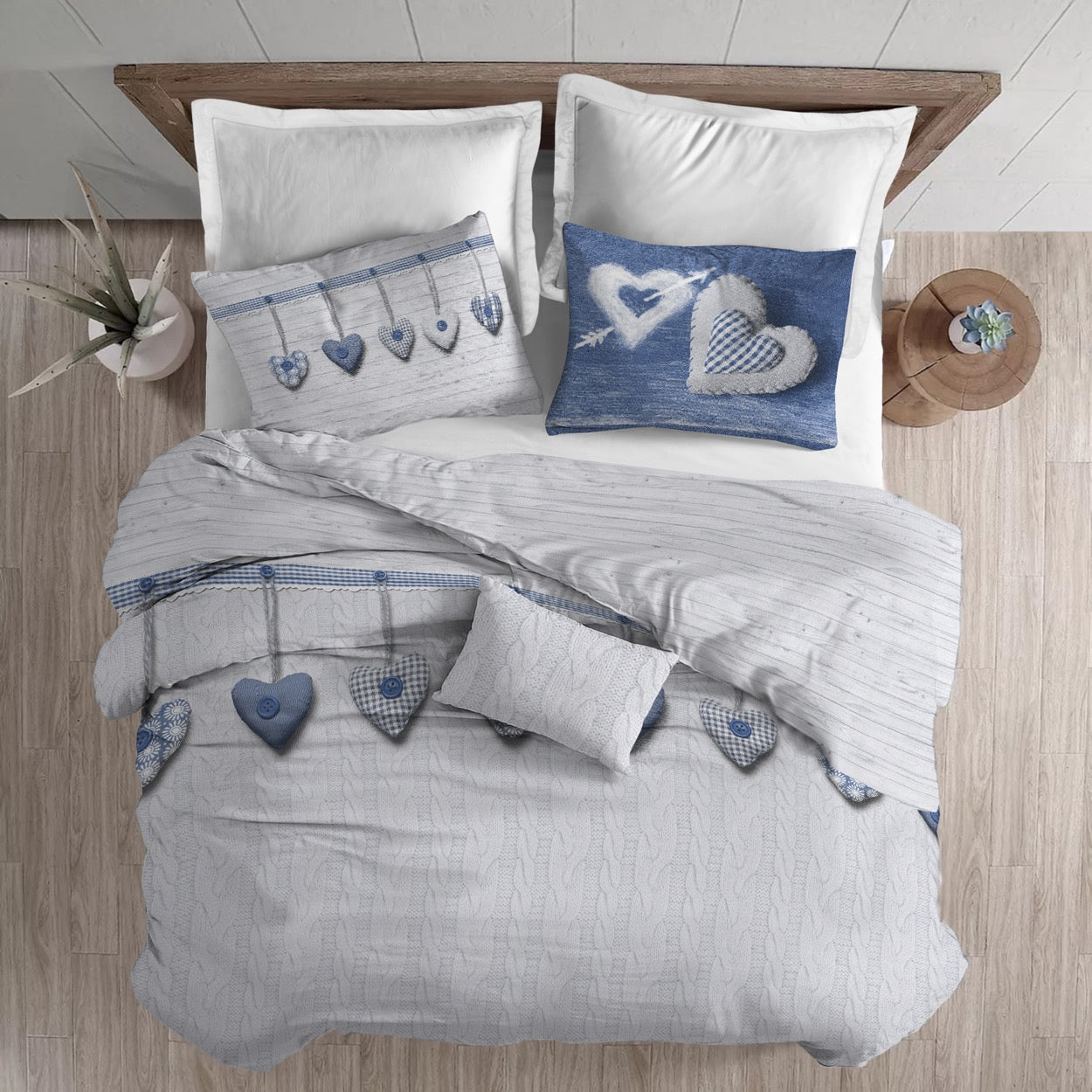 Copripiumino Cuori Appesi -  BLU Singolo
